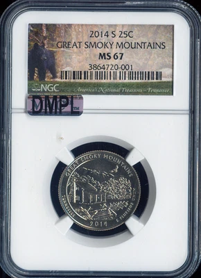 2014 S GREAT SMOKY MOUNTAINS QUARTER NGC MS67 MAC DMPL  & SPOTLESS  . - Image 1 of 2