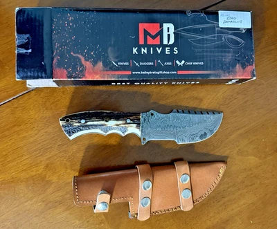 MB Knives (Michael Bailey) Custom Damascus Stag Hunting Knife   - Image 1 of 4