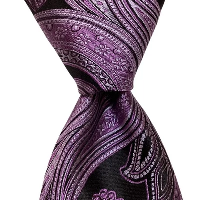 Corbata delgada 100 % seda para hombre CLAIBORNE 58 1/4" diseñador PAISLEY púrpura/negro usada en excelente estado Foto 1 de 3