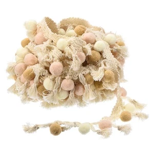 5 Yards Pom Pom Ball Fringe Trim Ribbon Sewing for DIY Crafts Beige New - Picture 1 of 6