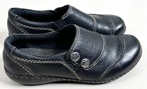 Clarks 7,5 schwarze biegsame Halbschuhe Schuhe ohne Schleife zwei Knöpfe bequeme Slipper gebraucht, in einwandfreiem Zustand - Bild 1 von 7