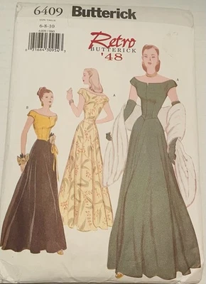 Vestido de Noche Retro Butterick’48 Patrón 6409 Tallas 6-8-10, Usado pero Sin Cortar Foto 1 de 2
