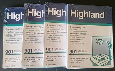 Lot of 4~ 3M HIGHLAND 901 Transparency Film For Copiers Clear Film New Sealed  - Image 1 of 2