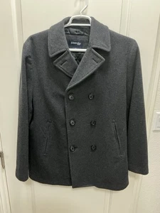 St Johns Bay Coat Mens Large Wool Gray Jacket Overcoat Quilted Lined Insulated - Picture 1 of 12
