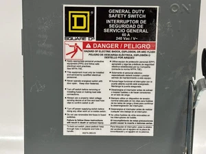 Interruptor de seguridad de un solo tiro Square D (DU322) 60 Amp 240Vac servicio general - Imagen 1 de 7