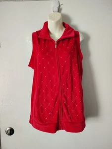 Quacker Factory Embellished Quilted Velour Red Vest Sz M Sparkle Christmas  - Picture 1 of 8