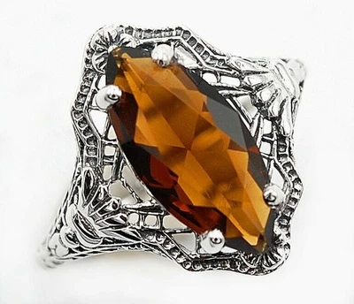 3 克拉天然烟熏黄玉 925 纯银维多利亚风格戒指 尺寸 6 — 第 1/4 张图片