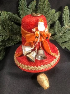 Vintage Weihnachten ~ Glitzer beflockte Musikglocke ~ spielt "Jingle Bells" ~ Japan - Bild 1 von 12