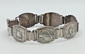 Vintage Silver Plated Dutch Souvenir Panel Bracelet 7" Holland   J6 P250 - Picture 1 of 12