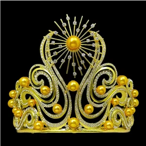 Tiara corona aniversario boda chapada en oro para concurso graduación para mujer novia - Imagen 1 de 2