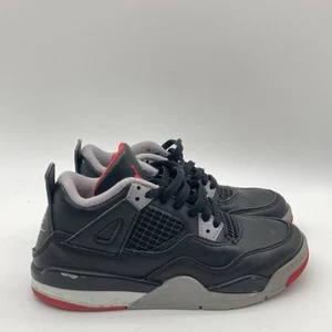 Kids Size 13C Nike Air Jordan 4 Bred Reimagined Black Cement Sneakers BQ7669-006 - Picture 1 of 9