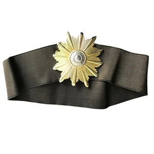 Vintage 27" Belt Black Gold Sunburst Hook Closure Wide Elastic Band Old Money - Picture 1 of 6