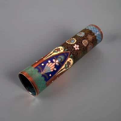 Cloisonné Antique Qing Dynasty Yin Yang  Open End Cylinder / Brush Pot 6” - Image 1 of 4