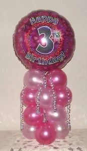 3° COMPLEANNO - ETÀ 3 - BAMBINA - DISPLAY PALLONCINO IN LAMINA - CENTROTAVOLO - STRISCIONE - Foto 1 di 9