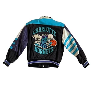 Vtg Jeff Hamilton Charlotte Hornets jacket NBA leather canvas Adult Medium 90s - Picture 1 of 17