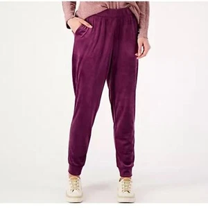 Denim & Co. Womens Regular Pull On Velour Joggers Pants Purple Petite XLP NWOT - Picture 1 of 6