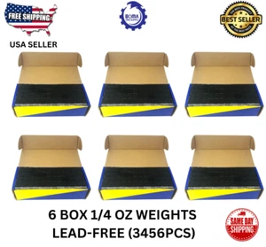 6 BOX STICK-ON BLACK WHEEL WEIGHTS 1/4 OZ ADHESIVE WHITE TAPE LEAD-FREE (3456PC) - Picture 1 of 3