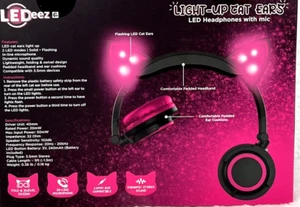 LED Headphones W/Mic & Flashing Light-up Pink Cat Ears 3.5mm AUX Compatible - Picture 1 of 5