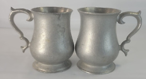 Vintage HTR Solid Pewter Tankard 4.5” in 8 oz Cup Mug Beer Iron Steins Set Of 2