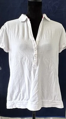 Polo para dama, gloria descolorida, blanco, algodón/spandex, 5 botones, XL (16-18) Foto 1 de 4