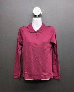 Izod Picot Long Sleeve Girls School Uniform Polo Shirt Large 14 Burgundy - Picture 1 of 7