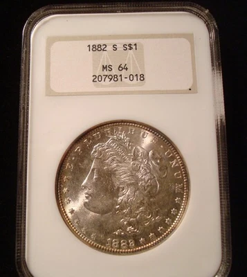 1882-S Morgan dollar NGC Graded MS64 old holder - Image 1 of 3