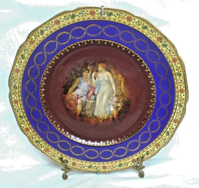 Preciosa placa de exhibición vintage Grizelle Bavaria tono azul y dorado pareja romántica Foto 1 de 4