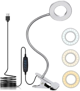 USB Clip-On LED Schreibtischlampe - 3 Modi, 10 Helligkeiten, flexibler Hals (silber) - Bild 1 von 13