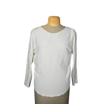 Suéter Liv Milano XL para mujer mangas estrás apliques de hoja abiertos glamour elegante Foto 1 de 4