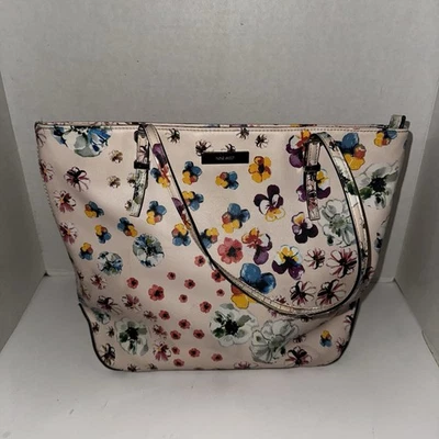 Nine West Floral Print Tote Bag Pink Multicolor Faux Leather Shoulder Purse - Image 1 of 4