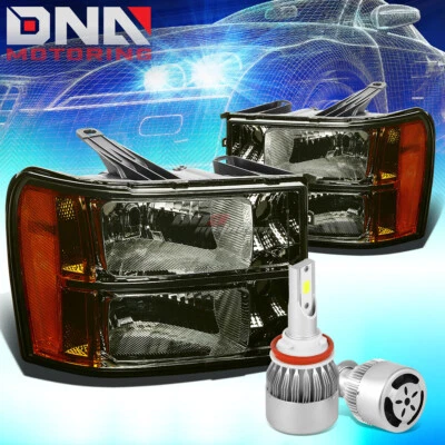 ДЫМЧАТЫЕ ЛИНЗЫ ФАРЫ + ЯНТАРНЫЙ УГОЛ + БЕЛЫЙ СВЕТОДИОДНЫЙ H8 HID С ВЕНТИЛЯТОРОМ ПОДХОДИТ 07-14 GMC SIERRA - Изображение 1 из 4