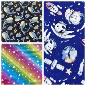 100% Algodón Cepillado - Diseños Infantiles 60"" Ancho Animal/Espacio/Arco Iris - Imagen 1 de 13