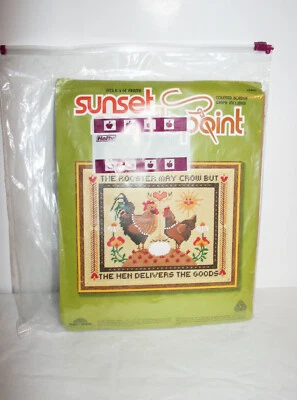 VTG SUNSET NEEDLEPOINT Designs The Rooster May Crow Counted Cross Stitch 6960 - Image 1 of 4