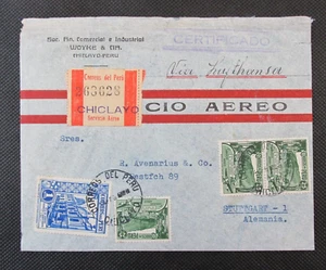 1940 Chiclayo Peru to Stuttgart Germany cover Registered Airmail - Picture 1 of 2