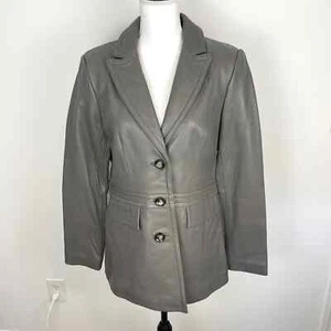 Neiman Marcus Lamb Leather Blazer Jacket In Gray Size Large - Picture 1 of 13