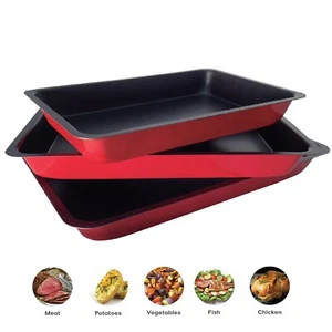 3Pcs Non Stick Baking Roasting Cooking Trays Set Oven Dish Bakeware Bake Pan UK - Picture 1 of 5