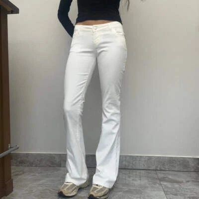 Extra Low Tommy Miss Sixty Flared Trousers - 27W UK 4 White Cotton Blend — 第 1/4 张图片