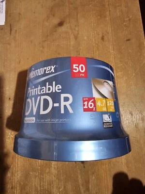 Memorex M00572 Bedruckbarer DVD-R Rohling 4,7GB in Cakebox (50 Stück) 16x Speed - Bild 1 von 2