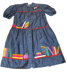 Vintage Teacher Chambray Button Up Dress Women’s Size Medium 1990s Jean Dress - Picture 1 of 10
