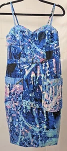 Tracy Reece New York Designer Blue Pink Floral Abstract Bodycon Pencil Dress 6 - Picture 1 of 9