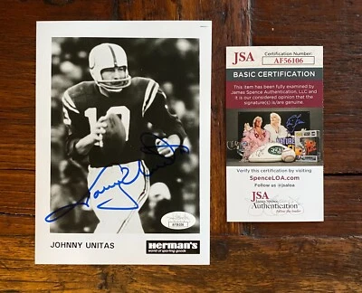 JOHNNY UNITAS SIGNED 4x6 B&W Herman's PHOTO JSA AUTOGRAPH! Colts Legend! - Image 1 of 2