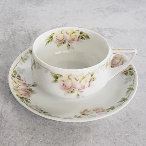 VINTAGE Shabby Chic Rosenthal Donatello Selb Bavaria pink roses cups & saucers - Picture 1 of 7