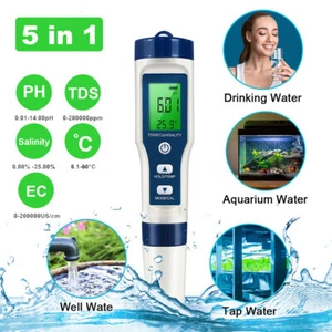 5 In 1 Digital PH/TDS/EC/Salinity/Temperature Water Quality Meter Tester Tool US - Picture 1 of 10