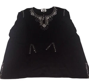 QUACKER FACTORY (3X) Simulated Pearl Embellished Split Cuff Black Tunic Sweater - Picture 1 of 7
