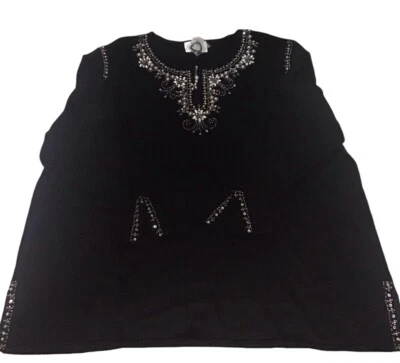 QUACKER FACTORY (3X) Simulated Pearl Embellished Split Cuff Black Tunic Sweater - Image 1 of 4
