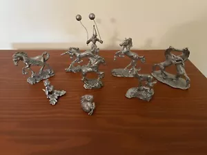 9 Vtg Pewter Figures: Clown with Balloons, Horses, Deer, Pegasus, Unicorn, more - Picture 1 of 14