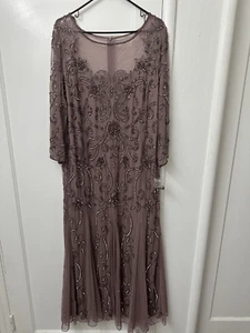 Pisarro Nights 3/4 Sleeve Beaded Illusion Neck Gown Mauve Sz 20 Mother Of Groom - Picture 1 of 4