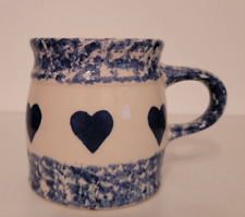 Henn Pottery Blue Spongeware Heart Mug