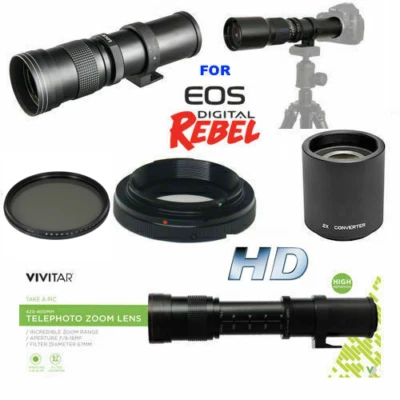 SOLAR ECLIPSE TELEPHOTO ZOOM LENS 420MM-1600MM FOR CANON EOS REBEL T100 T7 T5I - Image 1 of 4