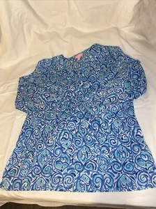 Lilly Pulitzer Top Damen L Amelia Island Tunika Resort weiß Chasing Tail blau - Bild 1 von 6